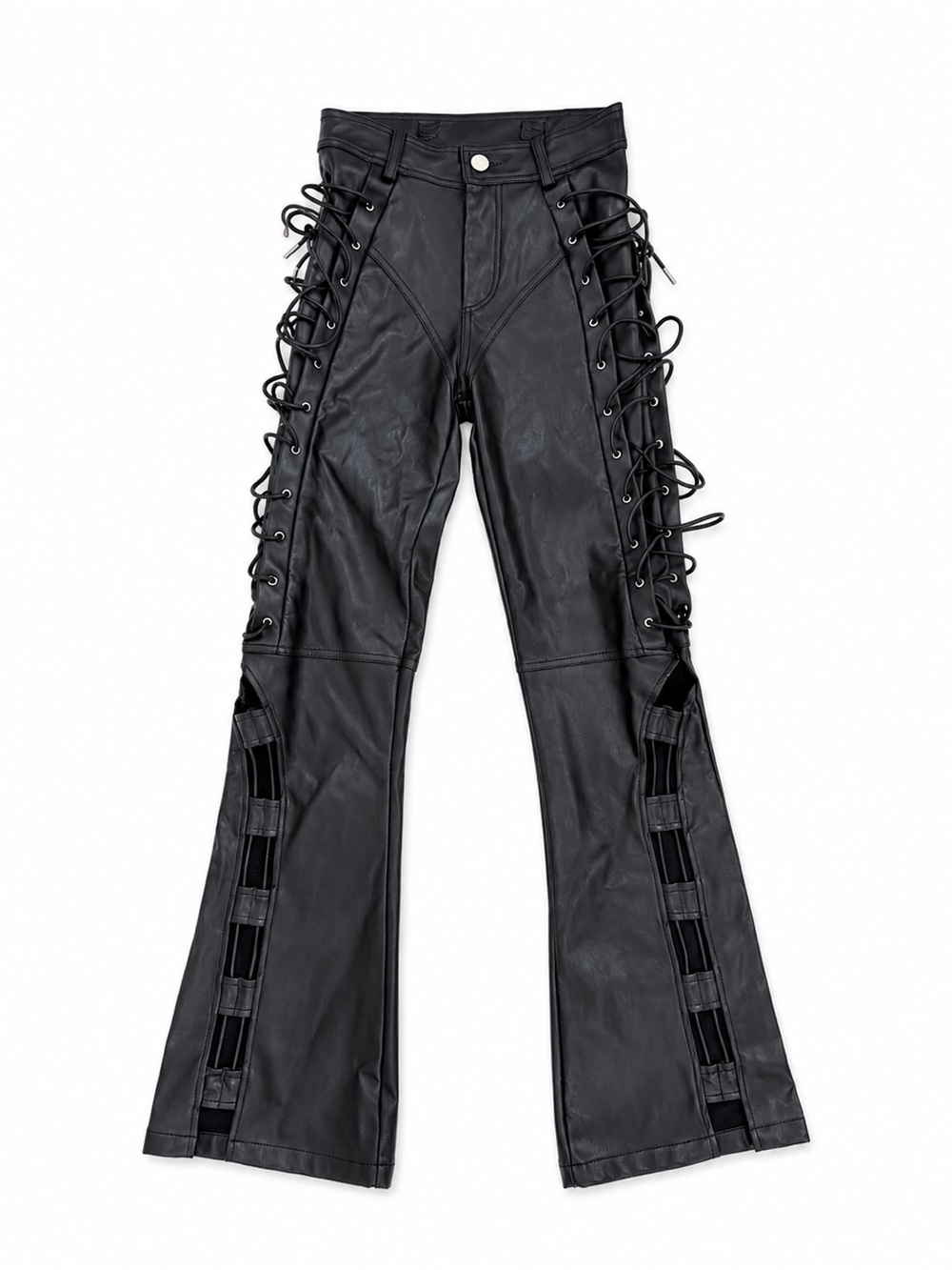 Manière De Voir Ambre Vegan Leather Lace-Up Flared Trousers | Black | Size 2 - Picture 7 of 15
